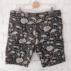 Ralph Lauren Denim & Supply Shorts Mens 34 Black Beige Floral 9" Inseam Bermuda,